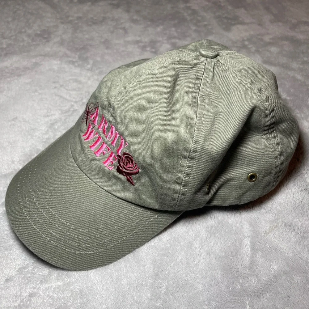 Army Wife Hat Womens Olive Green Embroidered Butterfly Rose Cotton Baseball Cap